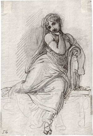 Lot 6693, Auction  115, Füssli, Johann Heinrich - Umkreis, Junge Vestalin auf einer Bank sitzend, den Kopf in die Hand gestützt
