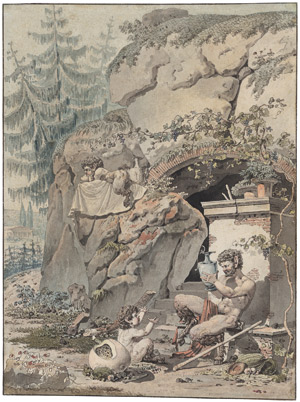 Lot 6728, Auction  115, Toepfer, Wolfgang Adam, Eine Satyrfamilie vor einer Felsenhöhle