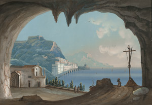 Lot 6746, Auction  115, Italienisch, um 1840. Blick von der Klostergrotte des Kapuzinerkovents auf die amalfitanische Küste