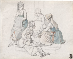 Lot 6811, Auction  115, Deutsch, um 1830. Frauen aus Albano mit ihren Kindern auf einer Treppe