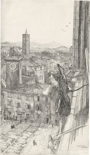 Lot 6864, Auction  115, Bone, Muirhead, Der Erzengel Michael an der Fassade des Doms zu Orvieto mit Blick über die Stadt
