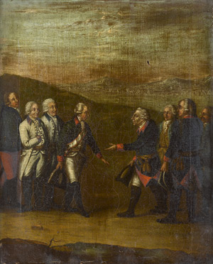 Lot 6908, Auction  115, Deutsch, Ende 18. Jh. Begegnung Friedrichs II. mit Kaiser Joseph II. in Neisse im Jahre 1769