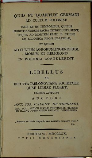 Lot 150, Auction  116, Topolski, A. J. V. v., Quid et quantum Germani ad cultum Poloniae 