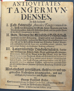 Lot 236, Auction  116, Küster, Georg Gottfried, Antiquitates Tangermundenses