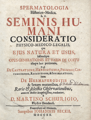 Lot 359, Auction  116, Schurig, Martin, Spermatologia historico-medica