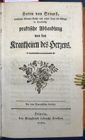 Lot 362, Auction  116, Sénac, Jean-Baptiste de, Praktische Abhandlung von den Krankheiten des Herzens