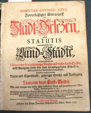 Lot 593, Auction  116, Riccius, Christian Gottlieb, Zuverlässiger Entwurff von Stadt-Gesetzen