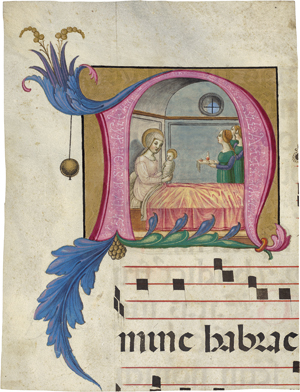 Lot 1006, Auction  116, Geburt der Maria, Handschriftenminiatur im Ausschnitt einer Initiale "N" in Gold und Farben auf Pergament.