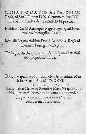 Lot 1092, Auction  116, Legatio David Aethiopiae regis und Lebna Dengel Dawid II., ad Sanctissimum D. N. Clementem Papam VII