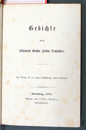 Lot 2256, Auction  116, Zedlitz-Trützschler, Elisabeth Gräfin von, Gedichte