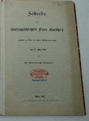 Lot 2266, Auction  116, Laube, Heinrich, Festrede zur fünfzigjährigen Feier Goethe's
