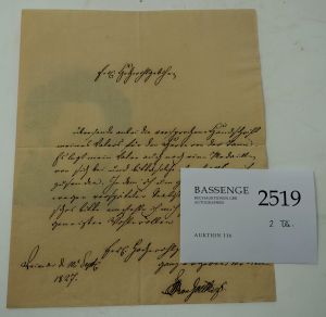 Lot 2519, Auction  116, Goethe, August von, Brief 1827