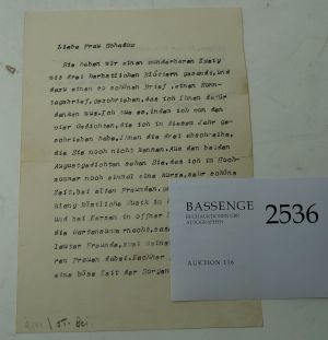 Lot 2536, Auction  116, Hesse, Hermann, Brief 1944 an Nora Schadow