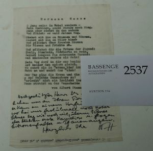 Lot 2537, Auction  116, Hesse, Hermann, Brief 1946 an Walter Schadow