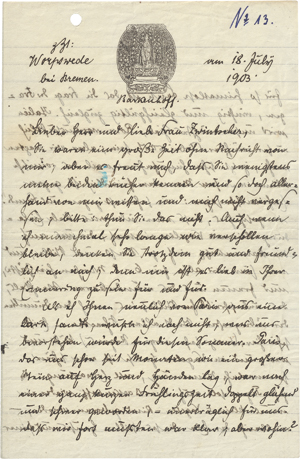 Lot 2569, Auction  116, Rilke, Rainer Maria, Brief 1903 aus Worpswede