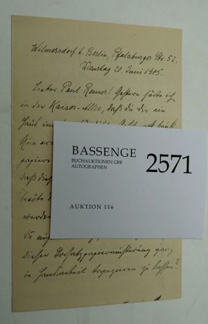 Lot 2571, Auction  116, Scheerbart, Paul, Brief 1905