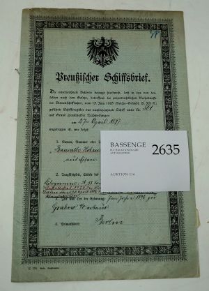 Lot 2635, Auction  116, Preußischer Schiffsbrief, Doppelblatt mit Eintragungen