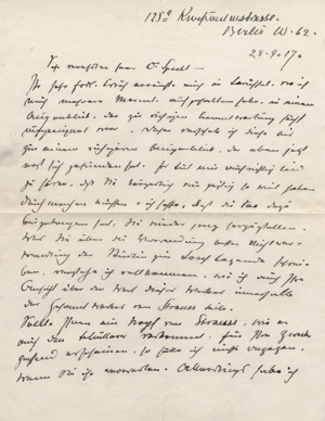 Lot 3075, Auction  116, Oppler, Ernst, Eigenhändiger Brief m. U. Berlin 28.09.1917