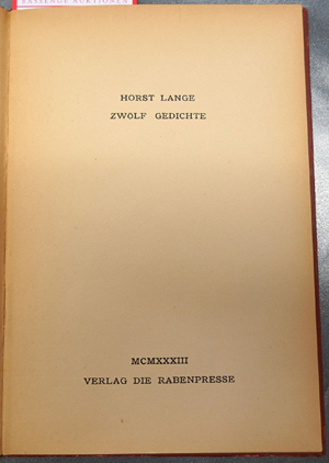 Lot 3881, Auction  116, Lange, Horst, Zwölf Gedichte
