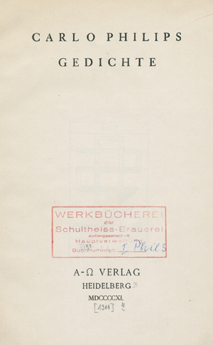 Lot 3904, Auction  116, Philips, Carlo, Gedichte