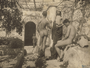 Lot 4031, Auction  116, Gloeden, Wilhelm von, Young male nudes on terrace with trellis