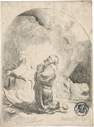 Lot 5169, Auction  116, Rembrandt Harmensz. van Rijn, Der hl. Hieronymus im Gebet, emporblickend; oben rund