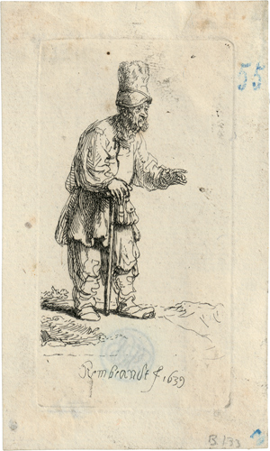 Lot 5174, Auction  116, Rembrandt Harmensz. van Rijn, Bauer mit hoher Mütze, auf einen Stock gelehnt