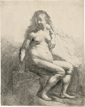 Lot 5180, Auction  116, Rembrandt Harmensz. van Rijn, Nackte Frau auf einem Erdhügel sitzend