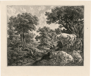 Lot 5258, Auction  116, Kolbe, Carl Wilhelm, Landschaft mit drei liegenden und einer stehenden Kuh