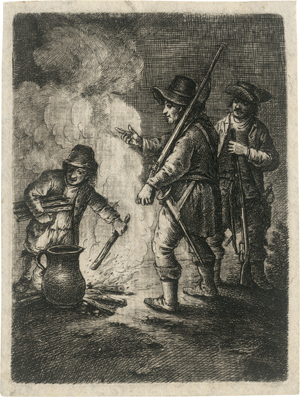 Lot 5273, Auction  116, Nothnagel, Johann Andreas, Wachthabende Bauern, welche am Feuer kochen