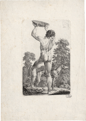 Lot 5600, Auction  116, Kolbe, Carl Wilhelm, Nackter, stehender Mann in Rückenansicht, eine Schale über seinem Kopf haltend