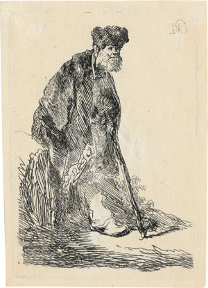 Lot 5669, Auction  116, Rembrandt Harmensz. van Rijn, Bärtiger Mann, an einen Erdhügel gelehnt stehend