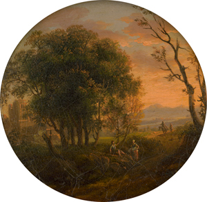 Lot 6021, Auction  116, Deutsch, um 1780. Südliche Landschaft mit rastendem Paar und Reitern