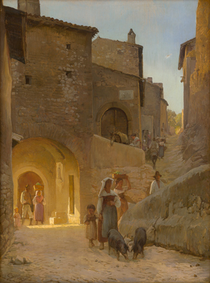 Lot 6074, Auction  116, Petersen, Edvard Frederik, Belebte Dorfstrasse in Palestrina in den Monte Prenestrini unweit Roms