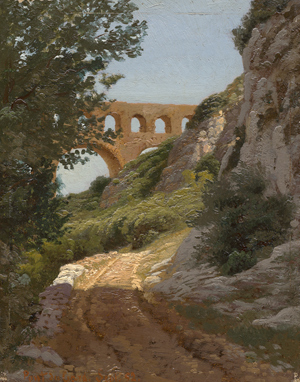 Lot 6120, Auction  116, Spangenberg, Louis - zugeschrieben, "Pont di Gard": Sonnenbeschienener Weg mit Blick auf ein Aquädukt. 