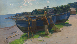 Lot 6163, Auction  116, Hellhoff, Heinrich, Fischer mit ihren Booten am Strand