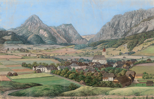 Lot 6358, Auction  116, Österreichisch, 1840. Blick auf ein Dorf in Kärnten oder in der Steiermark