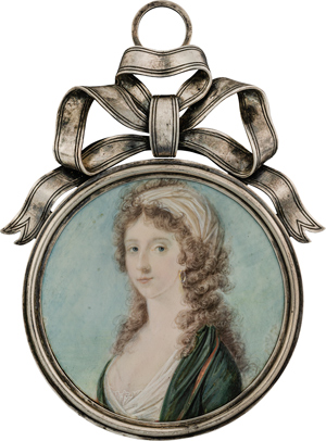 Lot 6493, Auction  116, Guérard, Bernhard Edler von, Miniatur Portrait einer jungen Frau genannt Fürstin Galitzin, mit grünem Schal