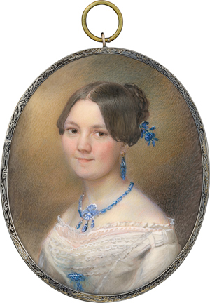 Lot 6501, Auction  116, Kordik (auch Kordyk), Georg, Miniatur Portrait der jungen Maria Christovna Perné in weißem Kleid mit blauem Schmuck 