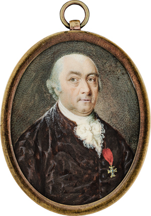 Lot 6512, Auction  116, Hohr, François-Xavier-Louis - zugeschrieben, Miniatur Portrait eines Mannes in violetter Jacke mit Ordenskreuz an rotem Band