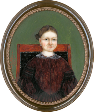 Lot 6520, Auction  116, Grisot d'Allancé, François Florentin, Miniatur Portrait eines Mädchens in violettem Kleid, auf Stuhl sitzend 