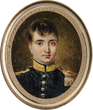 Lot 6527, Auction  116, Französisch, um 1822/1825. Miniatur Portrait eines jungen Leutnants der Infanterie mit Goldepauletten