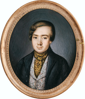 Lot 6547, Auction  116, Französisch, um 1840. Miniatur Portrait des jungen Henri Vinay in bunt bestickter Weste