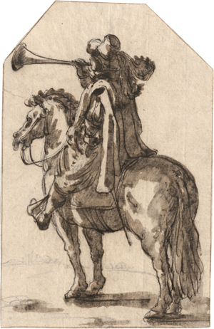 Lot 6616, Auction  116, Italienisch, 1. Hälfte 17. Jh. Ein Kavalier mit Posaune zu Pferde