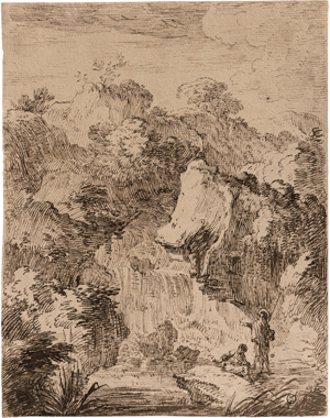 Lot 6702, Auction  116, David, Joseph Antoine Jules, Felsige Landschaft mit einem Wasserfall