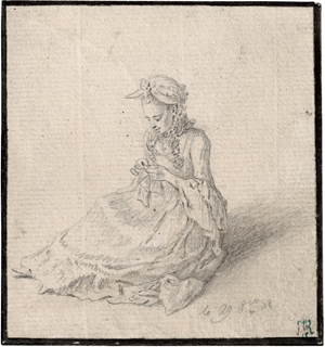 Lot 6723, Auction  116, Chodowiecki, Daniel Nikolaus, Sitzendes Mädchen mit einer Näharbeit