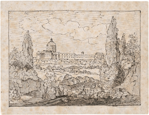 Lot 6760, Auction  116, Goethe, Johann Wolfgang von - zugeschrieben, Blick auf die Peterskirche vom Garten der Villa Doria Pamphili in Rom.