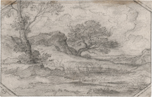 Lot 6793, Auction  116, Olivier, Ferdinand, Ideallandschaft mit zwei Bäumen und Felsmassiv