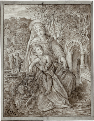 Lot 6803, Auction  116, Schnorr von Carolsfeld, Julius, Die Jungfrau mit dem Kind und Lämmern in einer Landschaft
