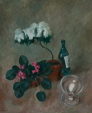 Lot 7100, Auction  116, Feinstein, Pavel, Stilleben mit Blumen, Weinflasche und Ei